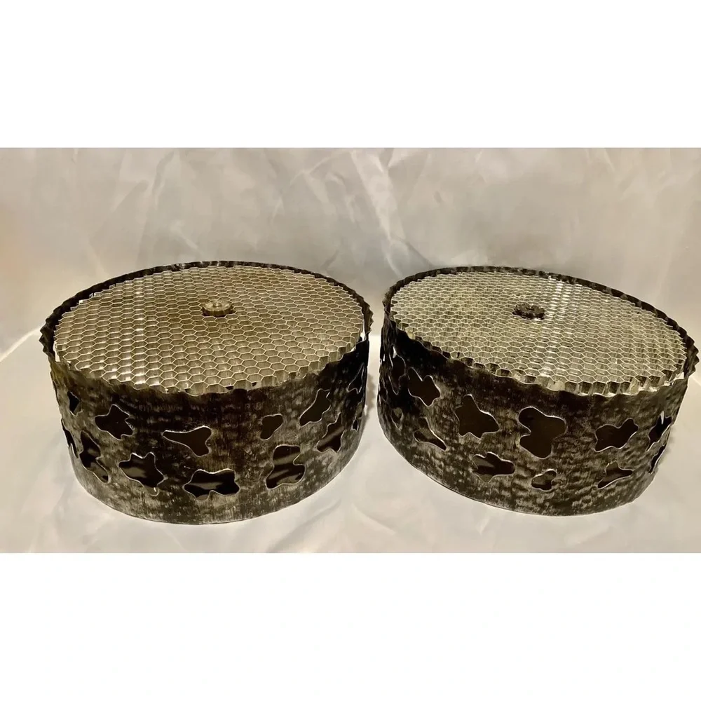 Mid Century Black Silver Brutalist Flush Ceiling Lights Torch Cut Metal- A Pair